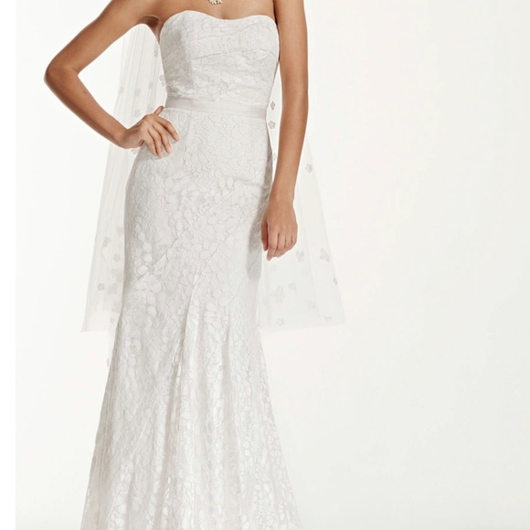 A) NWOT Galina Strapless Wedding Dress - Picture 1 of 7